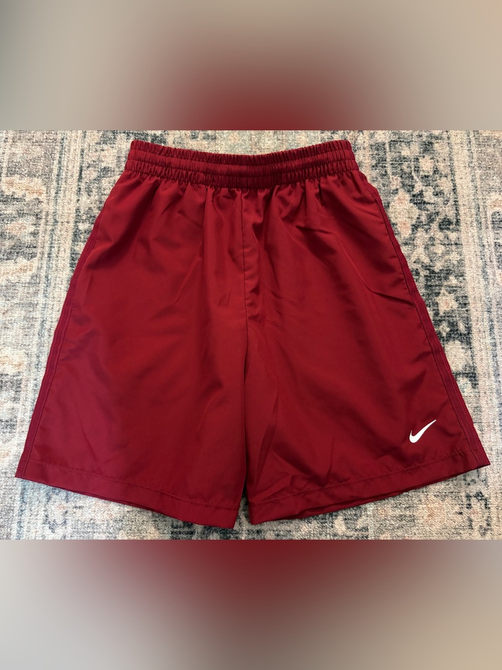 Nike Boys Red Athletic Shorts with White Swoosh